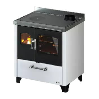 Cuisinière à bois SMART 80 - Acier Blanc - AVEC VENT. - 7,5 kW